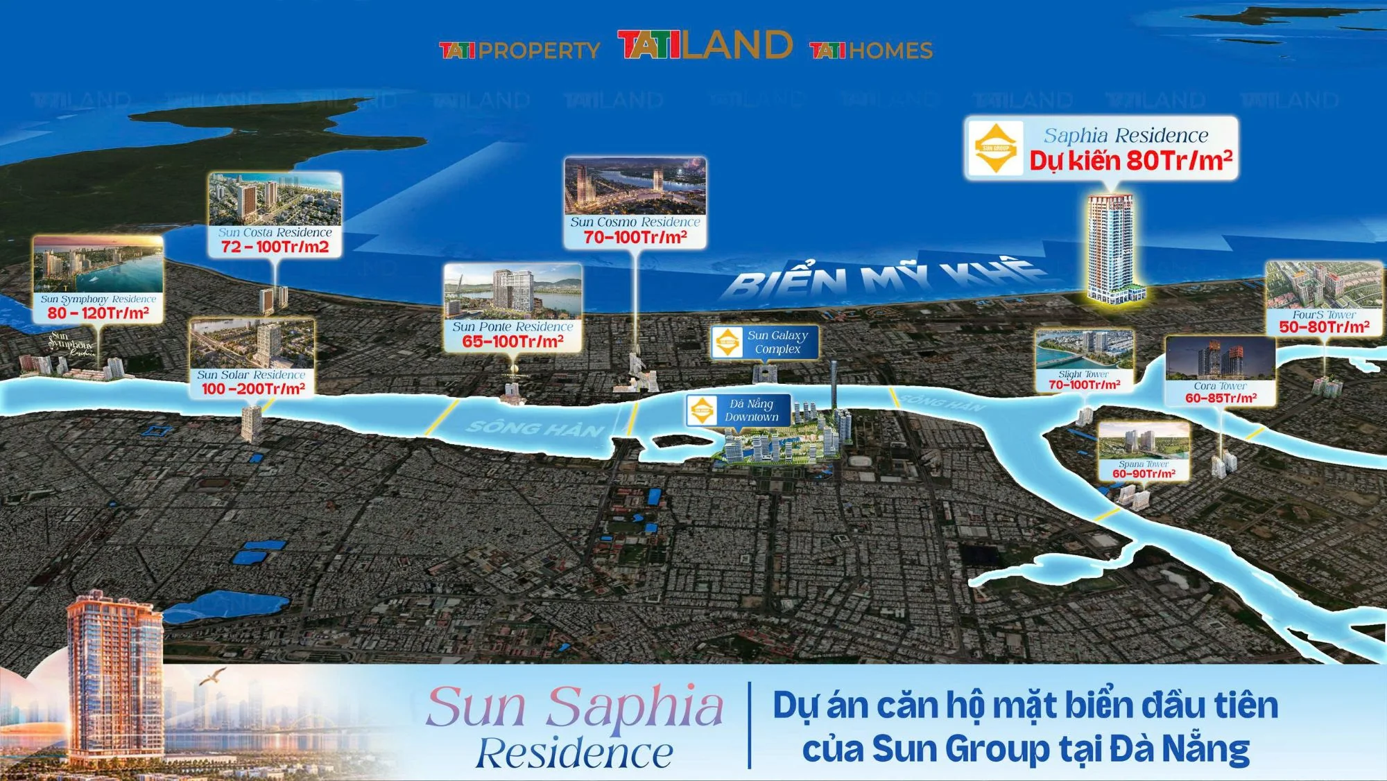 Bản đồ giá căn hộ Sun Group và ven sông Hàn
